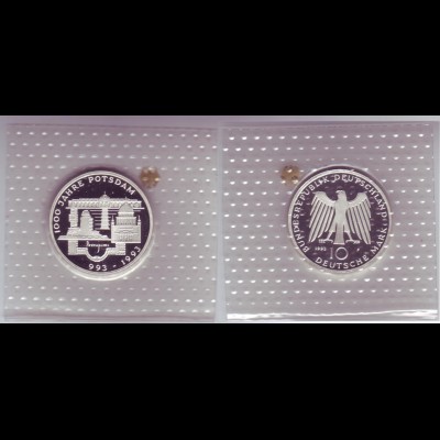 Silbermünze 10 DM 1993 1000 Jahre Potsdam "F" polierte Platte (13)