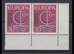 Bund 520 I mit Plattenfehler Eckrand rechts unten Paar Europa 30 Pf postfrisch
