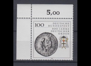 Bund 1451 Eckrand links oben 800 Jahre Deutscher Orden 100 Pf postfrisch