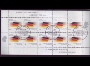 Bund 2142 10er Bogen 10 Jahre Deutsche Einheit 110 Pf Ersttagsstempel Berlin