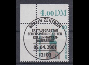 Bund 2177 Eckrand links oben SWK 80 Pf/0,41 € mit Ersttagsstempel Berlin