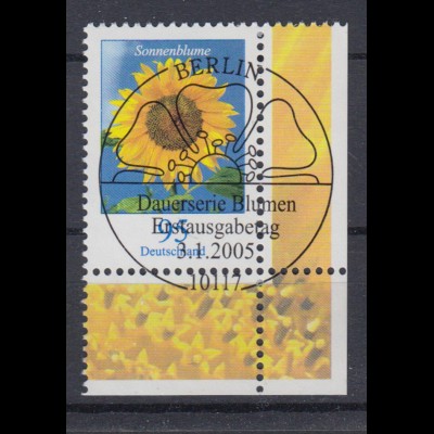 Bund 2434 Eckrand rechts unten Blumen Sonnenblume 95 Cent mit ESST Berlin