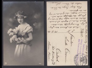 Ansichtskarte Frau Feldpost mit Stempel Soldaten Königl. Lazarettkommission