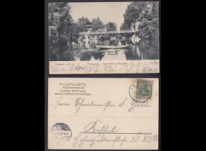 Ansichtskarte Frankfurt Palmengarten Schweizerhaus und Hängebrücke 1906