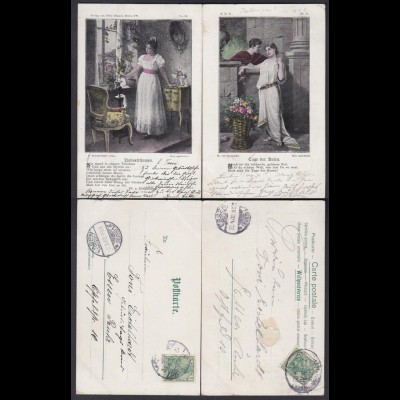 2 Nostalgische Ansichtskarte Frauen Nr. 26, 91, 1x mit Stempel Bahnpost 1902