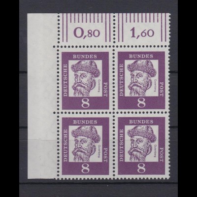 Bund 349x Eckrand links oben 4er Block Bedeutende Deutsche 8 Pf postfrisch