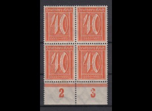 Deutsches Reich 182 mit Unterrand 4er Block Ziffern 40 Pf postfrisch 