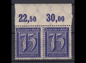 Deutsches Reich 185 mit Oberrand waagerechtes Paar Ziffern 75 Pf postfrisch 