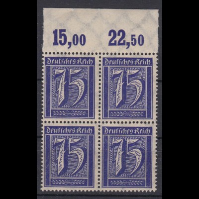 Deutsches Reich 185 mit Oberrand 4er Block Ziffern 75 Pf postfrisch /1