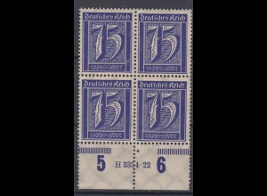 Deutsches Reich 185 mit Unterrand mit HAN 4er Block Ziffern 75 Pf postfrisch