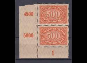 Deutsches Reich 223 Paar mit Eckrand Ziffern im Queroval 500 M postfrisch