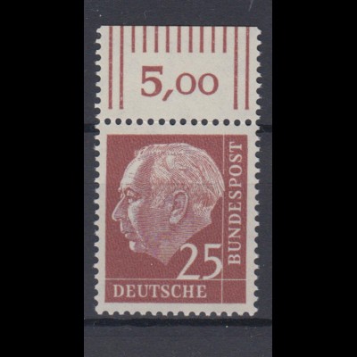 Bund 186y mit Oberrand Theodor Heuss 25 Pf postfrisch fuoresz. Papier