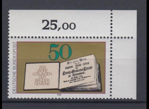 Bund 1054 Eckrand rechts oben Erstes gedrucktes Losungsbuch 50 Pf postfrisch