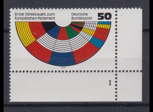 Bund 1002 Eckrand rechts unten mit FN 1 Europäisches Parlament 50 Pf postfrisch