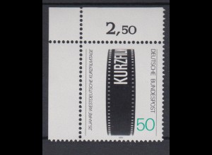 Bund 1003 Eckrand links oben 25 Jahre Westdeutsche Kurzfilmtage 50 Pf postfrisch