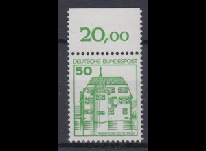 Bund 1038 mit Oberrand Burgen + Schlösser 50 Pf postfrisch