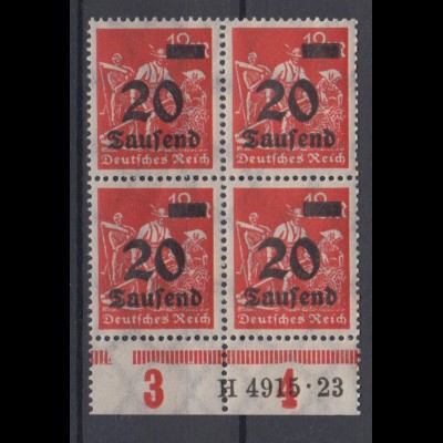 Deutsches Reich 280 Unterrand 4er Block mit HAN Ziffern 20 Tsd auf 12 M **