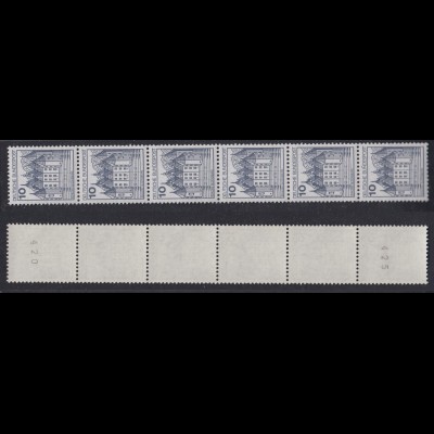 Bund 913 II Letterset RM 6er Streifen Burgen + Schlösser 10 Pf postfrisch