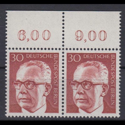Berlin 363 mit Oberrand waagerechtes Paar Dr. Gustav Heinemann 30 Pf postfrisch