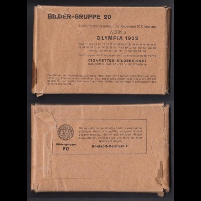 Olympia 1932 50 Zigarettenbilder Sammelbilder Gruppe 20 in original Verpackung
