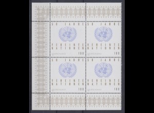 Bund 1804 Eckrand links 4er Block 50 Jahre Vereinte Nation 100 Pf postfrisch