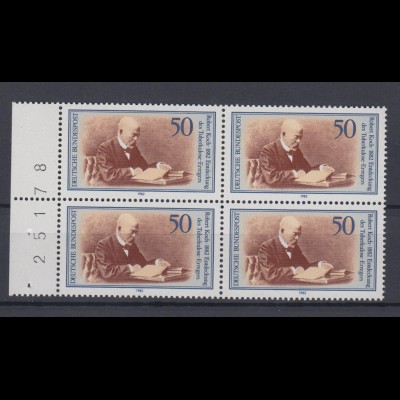 Bund 1122 4er Block mit Seitenrand Bogennummer Robert Koch 50 Pf postfrisch