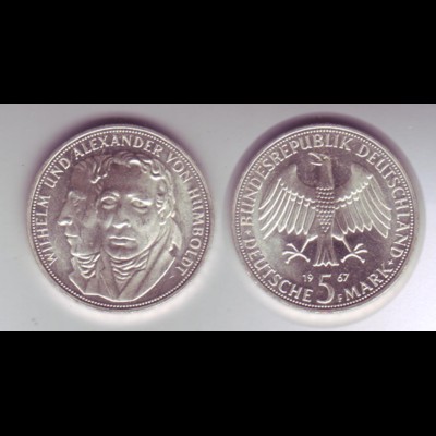 Silbermünze 5 DM 1967 F Humboldt stempelglanz