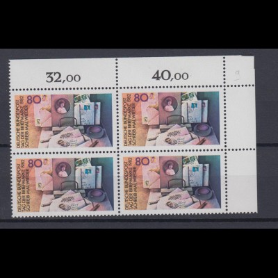 Bund 1154 Eckrand rechts oben 4er Block Tag der Briefmarke 80 Pf postfrisch