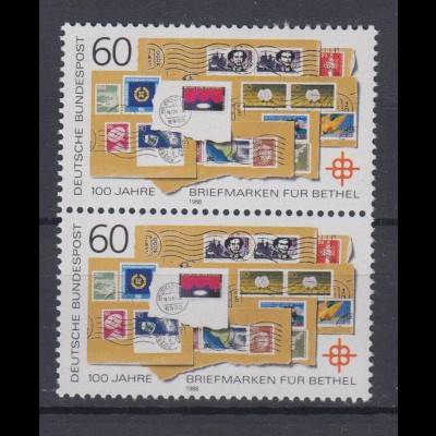 Bund 1395 IV mit Plattenfehler senkrechtes Paar Briefmarken für Bethel 60 Pf **