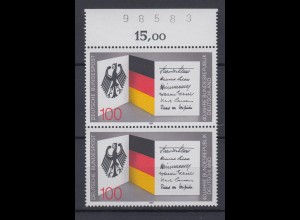 Bund 1421 Paar mit Oberrand + Bogennummer 40 J. Bundes. Deutschland 100 Pf **