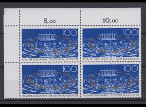 Bund 1422 Eckrand links oben 4er Block 40 Jahre Europarat 100 Pf postfrisch 