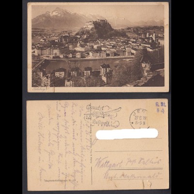 Ansichtskarte Salzburg mit Stempel Genutzt die Luftpost Jena 1928