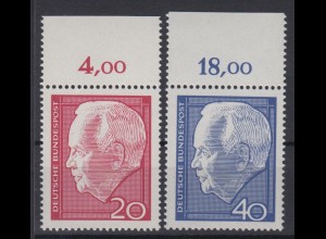 Bund 429-430 mit Oberrand Heinrich Lübke (I) 20 Pf + 40 Pf postfrisch