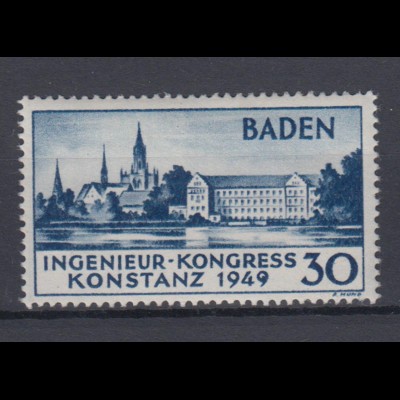 Französische Zone Baden 46 I Plf. Ingenieur Kongress Konstanz 30 Pf postfrisch