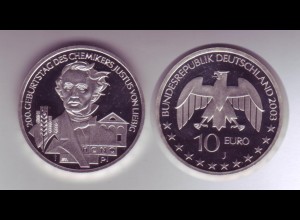 Silbermünze 10 Euro spiegelglanz 2003 Justus Liebig 