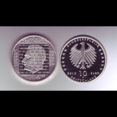 Silbermünze 10 Euro spiegelglanz 2010 Konrad Zuse 