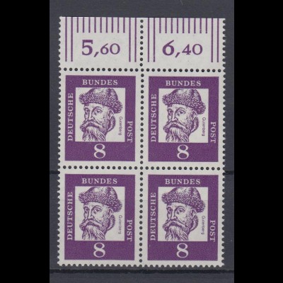 Bund 349y mit Oberrand 4er Block Bedeutende Deutsche 8 Pf postfrisch
