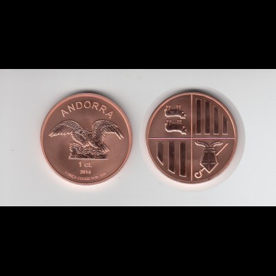 Kupfermünze 1 OZ Andorra 1 ct. Kupfer 2014 