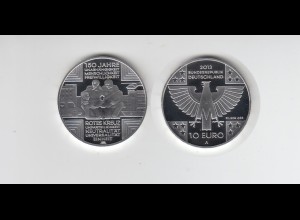 Silbermünze 10 Euro spiegelglanz 2013 150 Jahre Rotes Kreuz
