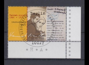 Bund 2566 Eckrand rechts unten 100. Geburtstag Hannah Arendt 145 C ESST Berlin