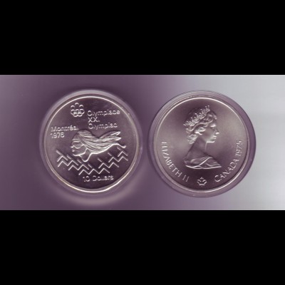 Silbermünze Kanada 10 Dollars Olympiade Montreal 1976 Hürdenlauf stempelglanz