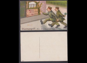 Ansichtskarte Soldatenkarte Sturmangriff, Maxe, da müssen wa rinn nicht gelaufen