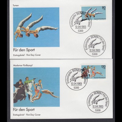 Bund 2 FDC`s mit 1172-1173 Für den Sport mit ESST Bonn 14.04.1983