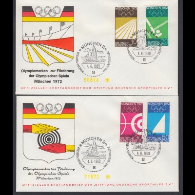 Bund 2 FDC`s mit 587-590 Olympische Sommerspiele 1972 mit ESST München 4.6.1969