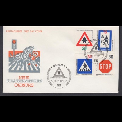 Bund FDC mit 665-668 Neue Regeln im Strassenverkehr mit ESST 18.2.1971 