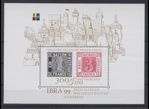 Bund Block 46 Briefmarkenausstellung IBRA `99 Nürnberg 300 Pf + 110 Pf **