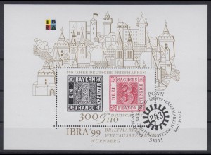 Bund Block 46 Briefmarkenausstellung IBRA `99 Nürnberg 300 Pf + 110 Pf ESST Bonn