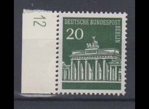 Berlin 287 DZ 12 im Seitenrand Brandenburger Tor 20 Pf postfrisch