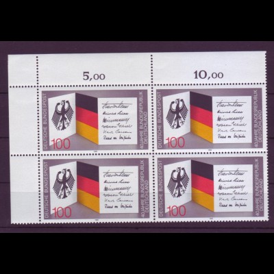 Bund 1421 Eckrand links oben 4er Block Bundesrepublik Deutschland 100 Pf **