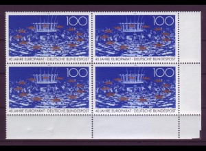 Bund 1422 Eckrand rechts unten 4er Block 40 Jahre Europarat 100 Pf postfrisch 